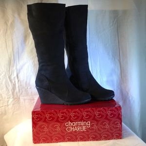Charming Charlie fakesuede wedges boots Sz 7 New!